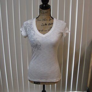 Express White Short Sleeve Tee with Gray Floral Design